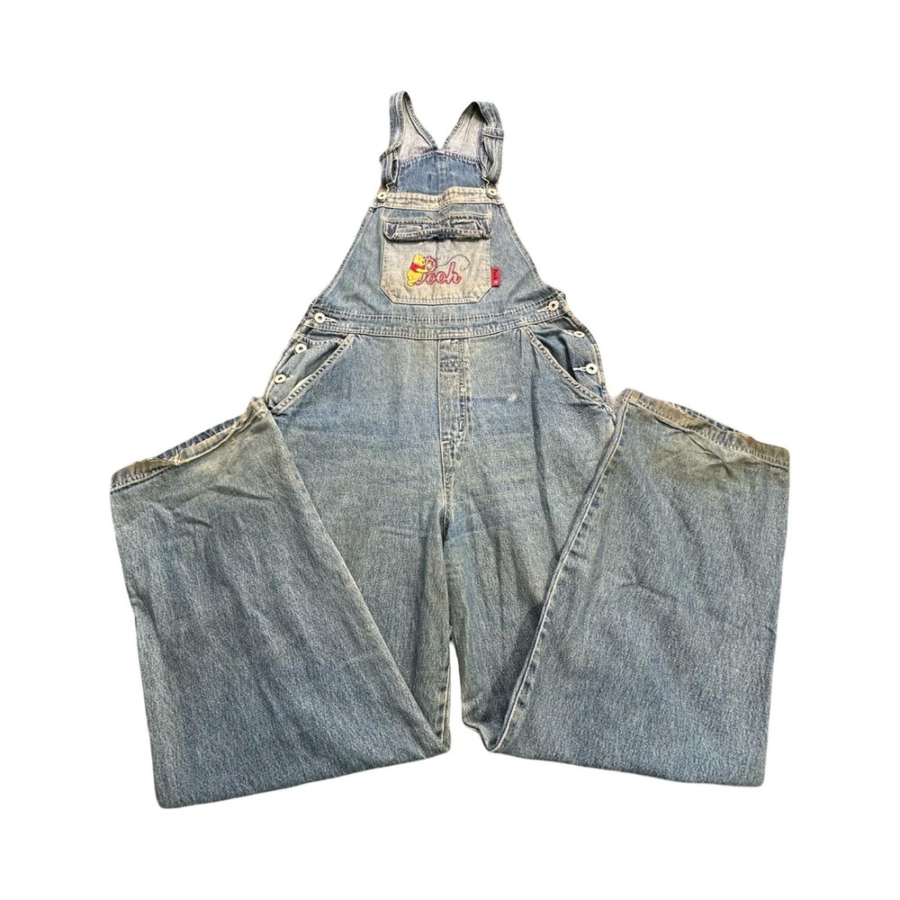 Disney Winnie The Pooh Overalls Womens M 34x30 Light Wash Denim Vintage Cotton